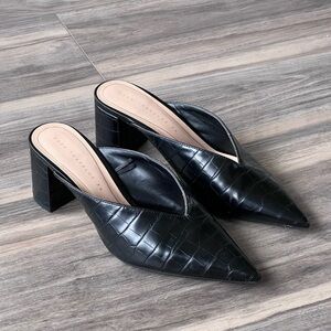 Zara pointed toe block heel mule embossed black
